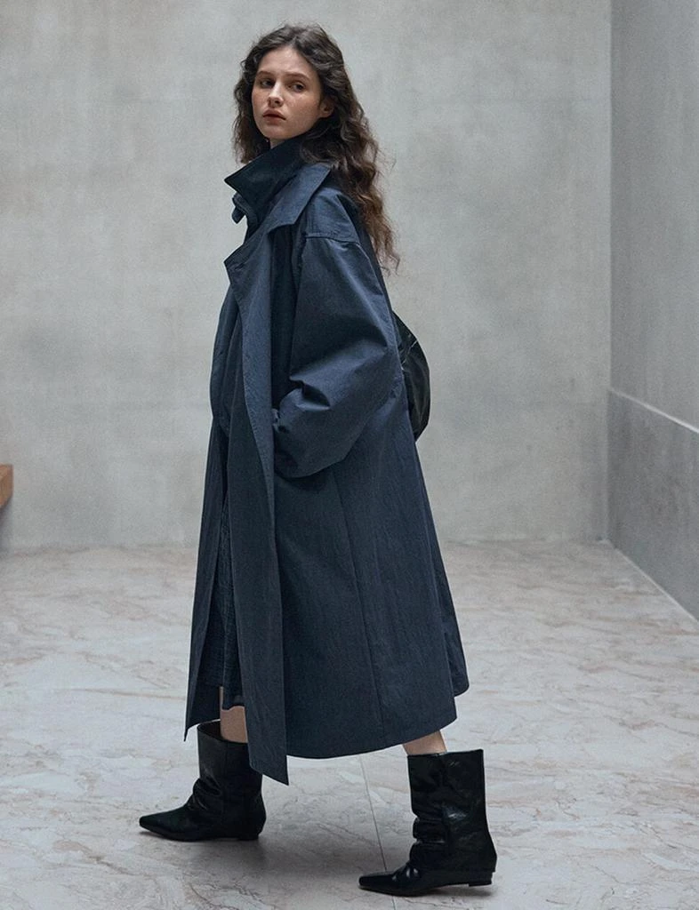 Pixie Market Navy Funnel Neck Zip Trench Coat-PREORDER 7