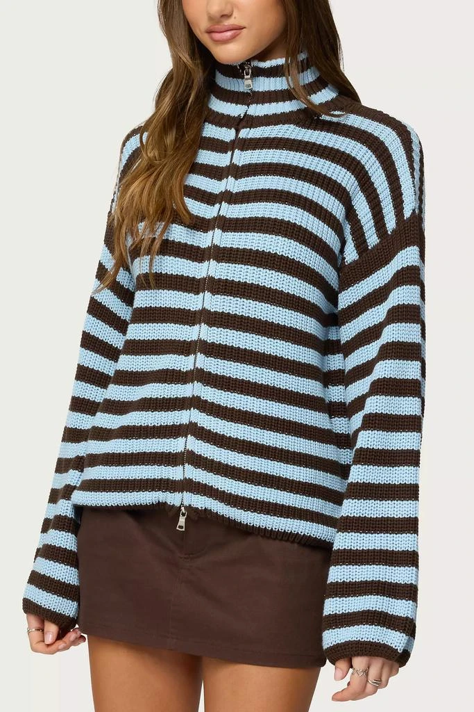 Edikted Edikted High Neck Striped Zip Up Sweater 3