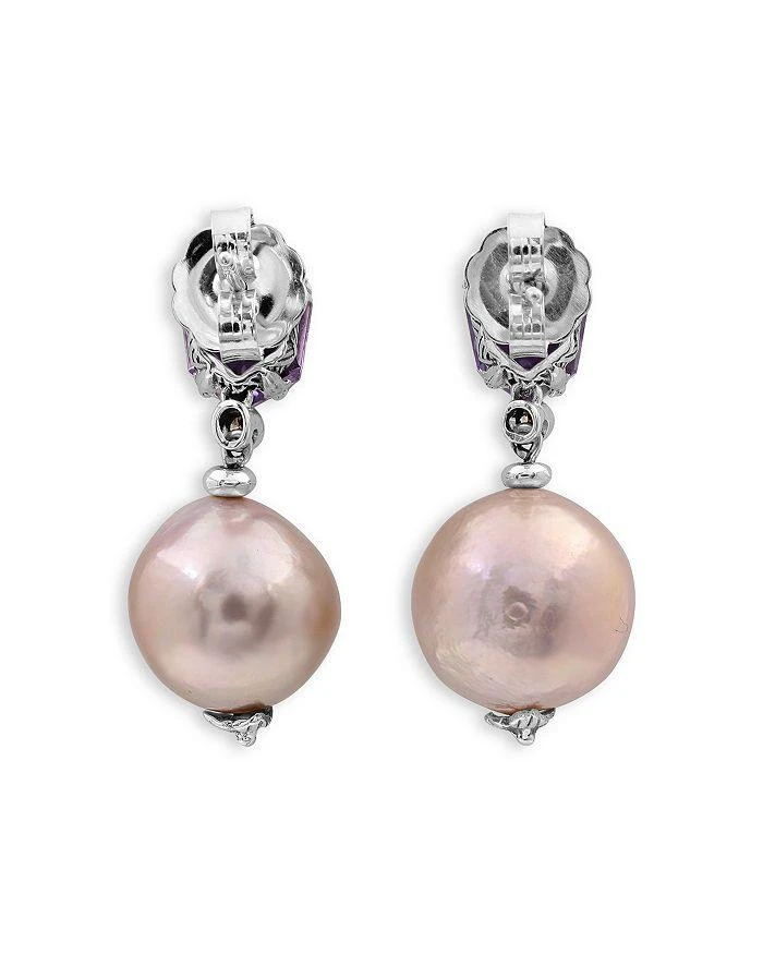 Stephen Dweck Sterling Silver Galactical Amethyst, Cultured Freshwater Baroque Pearl & Champagne Diamond Drop Earrings 3