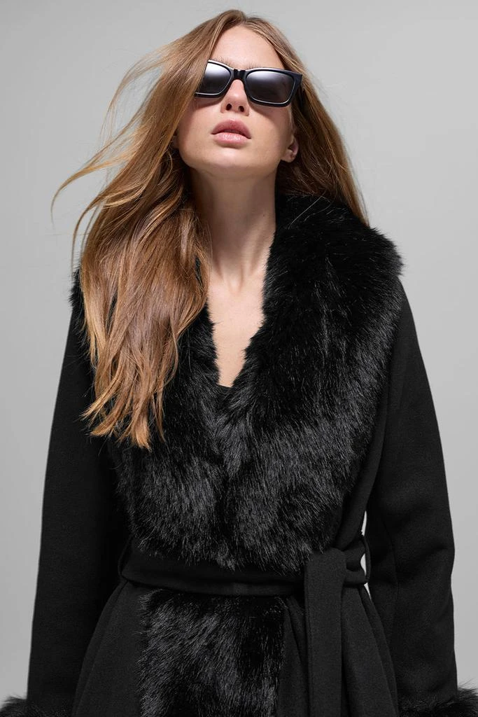Alo Faux Fur Trimmed Longline Coat - Black 3