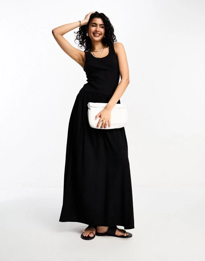 ASOS ASOS DESIGN ribbed scoop neck midi dress with dropped waist in black 1
