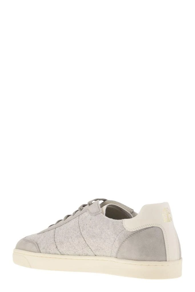 BRUNELLO CUCINELLI COTTON KNIT, WASHED SUEDE AND SOFT CALFSKIN TRAINERS 3