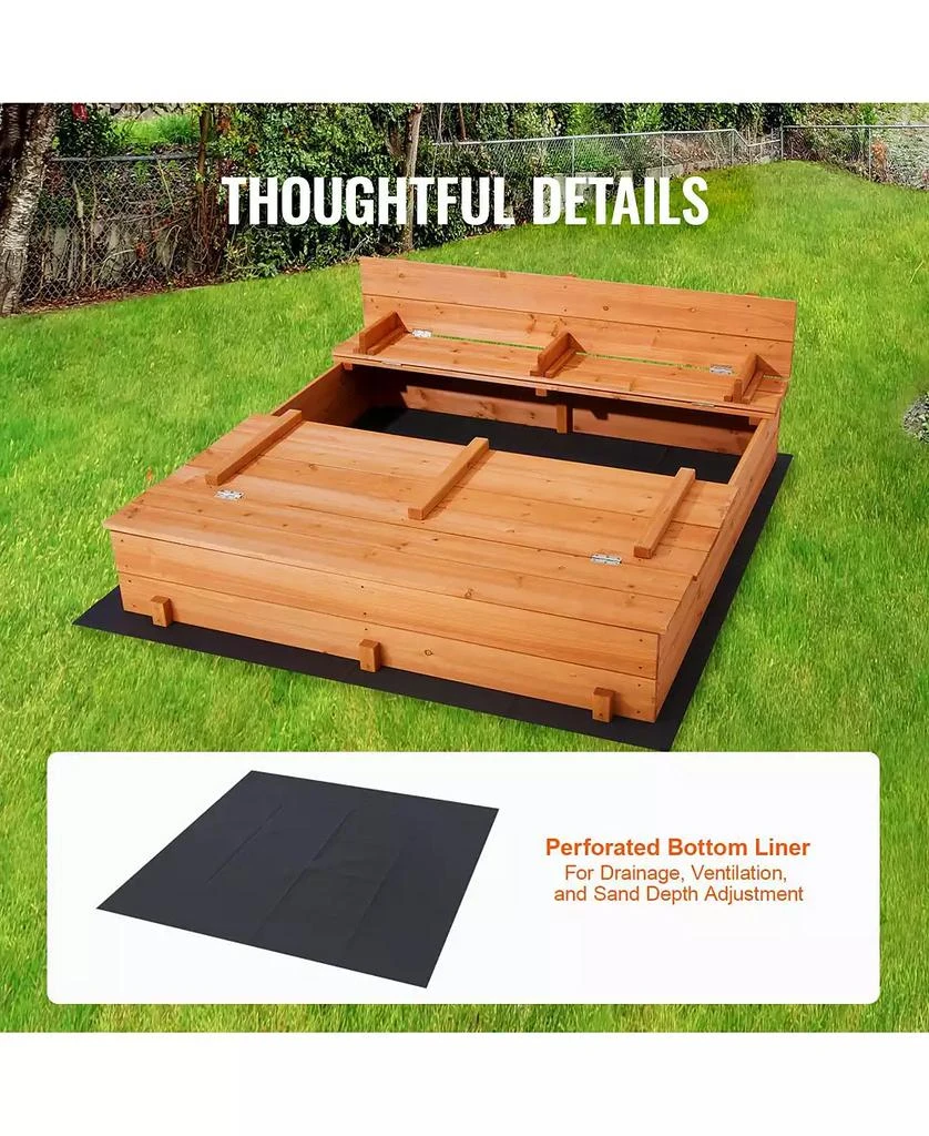 Slickblue Wooden Sandbox, 52.4 x 47.2 x 16.9 in Sand Box, Sand Pit with Foldable Bench Seats and Bottom Liner 5