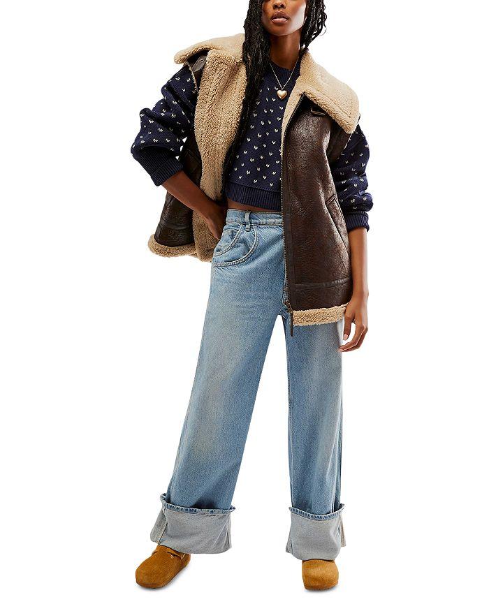 Free People Easy Street Patterned Crop Mock Pullover Sweater