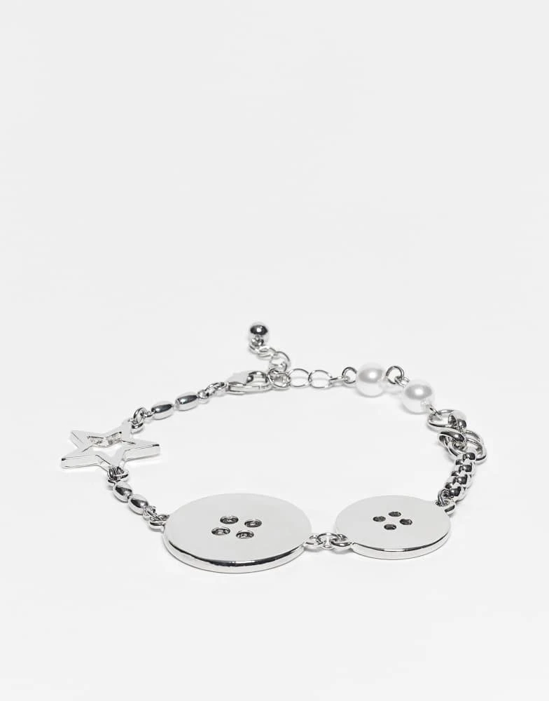 Reclaimed Vintage Reclaimed Vintage unisex mixed chain button charm bracelet in silver