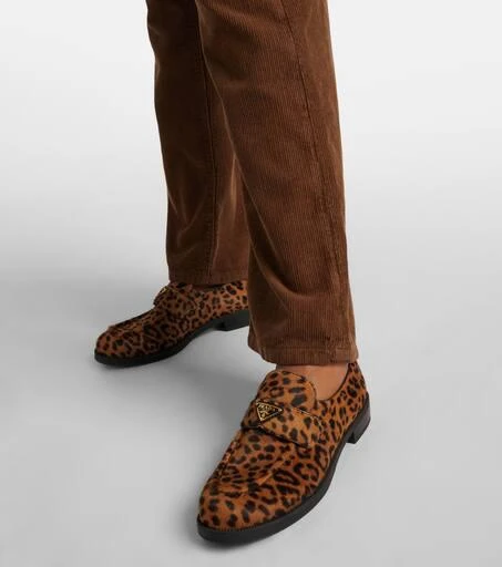Prada Logo leopard-print calf hair loafers 4