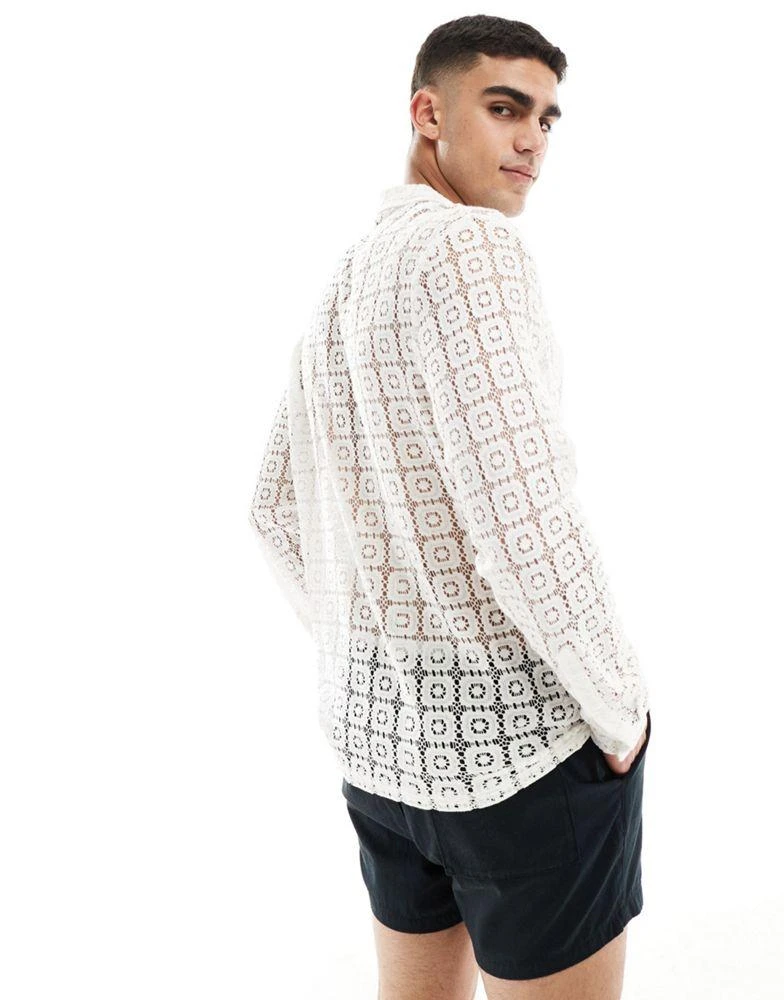 ASOS ASOS DESIGN relaxed revere collar shirt in white tiled lace 3