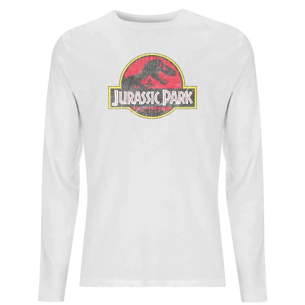 Jurassic Park Jurassic Park Logo Vintage Men's Long Sleeve T-Shirt - White 1
