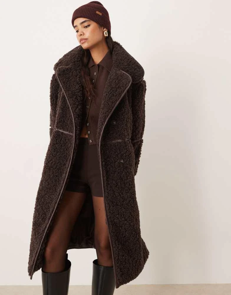 ASOS ASOS DESIGN longline shearling coat in chocolate 2
