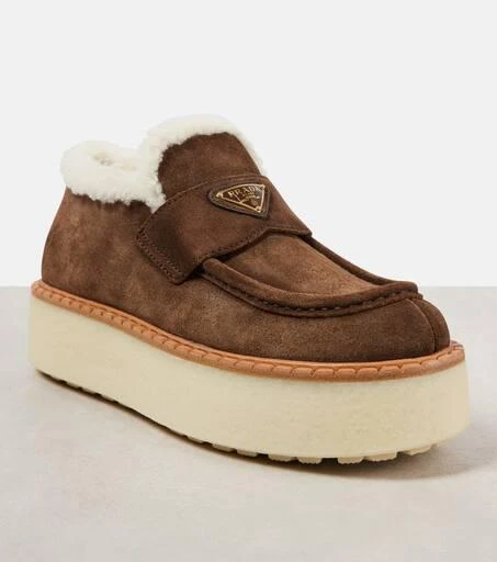 Prada Shearling-lined suede platform loafers 5