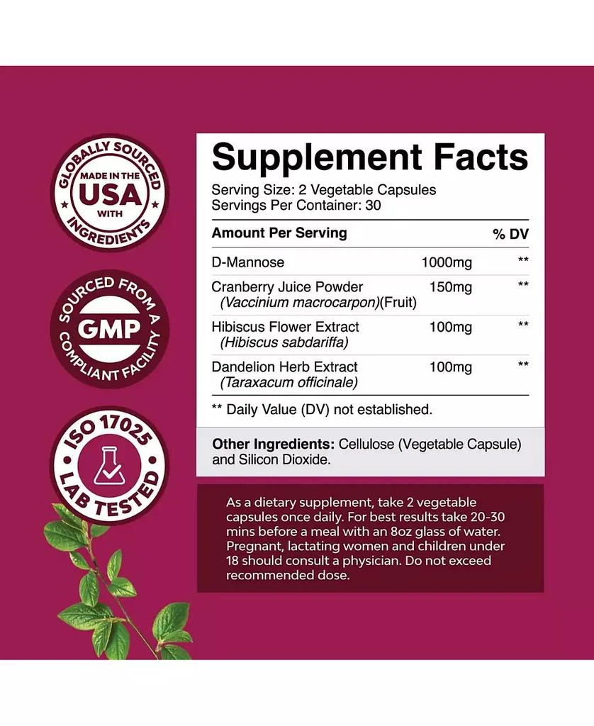 Nature
s Craft D Mannose 1000mg with Cranberry Extract Capsules, Kidney Cleanse 
Urinary Tract Health for Women, Nature
s Craft, 60ct 2