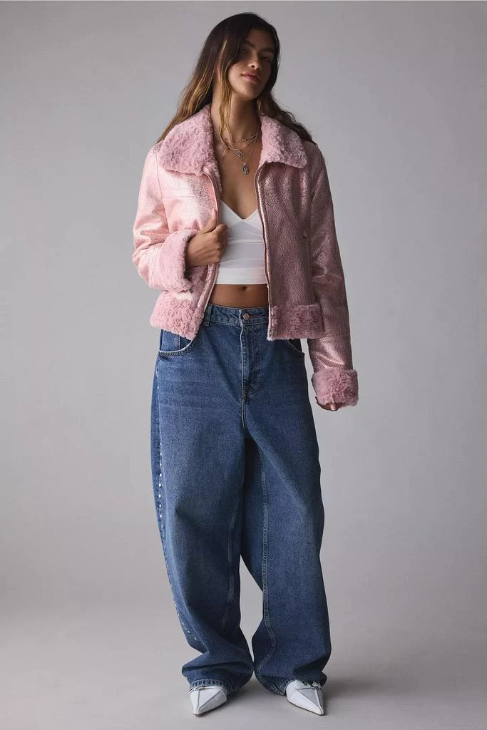 Unreal Fur Unreal Fur Métallique Faux Fur Trim Aviator Jacket 4