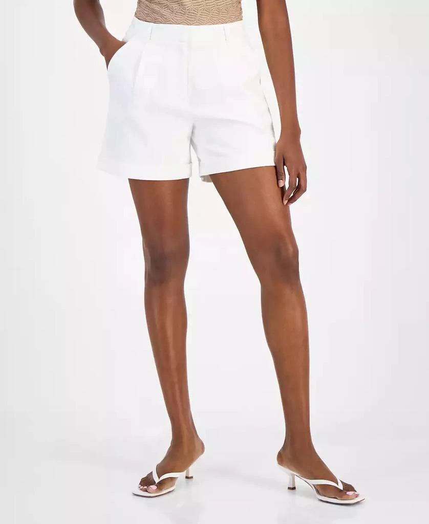 Bar III Women's Cuffed Linen-Blend Pleat-Front Shorts, Exclusively at Macy's 3