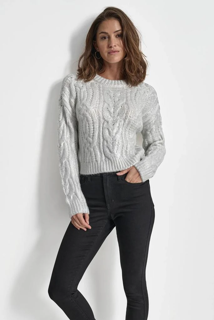 DKNY FOIL PRINT CHUNKY CABLE SWEATER 1