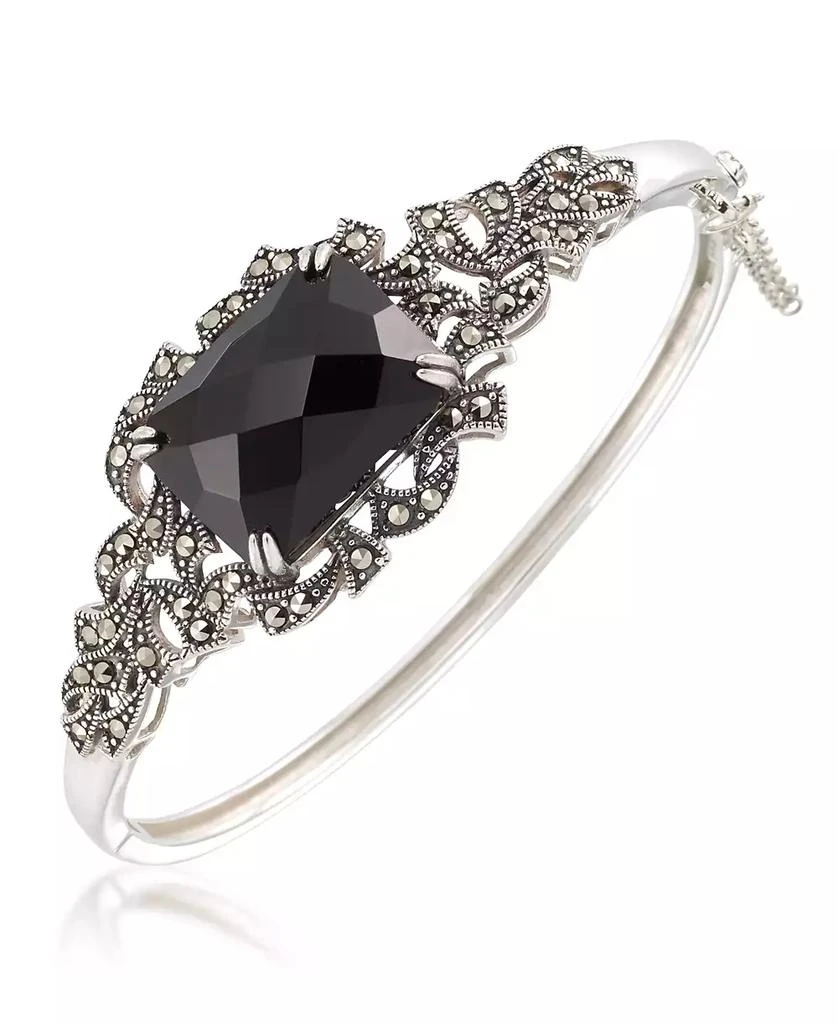 Macy
s Marcasite and Faceted Onyx Square Bangle in Sterling Silver