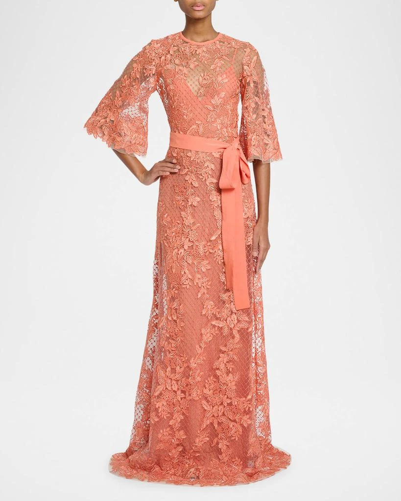 off the shoulder floor length dress Luxury Long-Sleeve Off-Shoulder Lace Wedding Dress with Cascading Trai   WonderlandByLilian