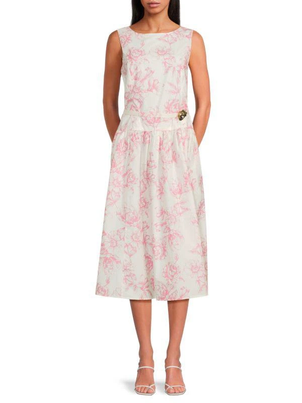 Karl Lagerfeld Paris Cotton-Blend Floral Midi-Dress 1