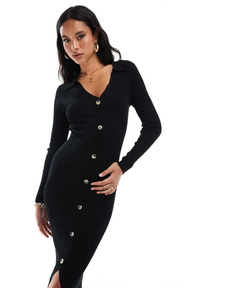 knee length dresses for ladies LESET Lauren Long Sleeve Cardigan Dress in Black in Jersey main image 0