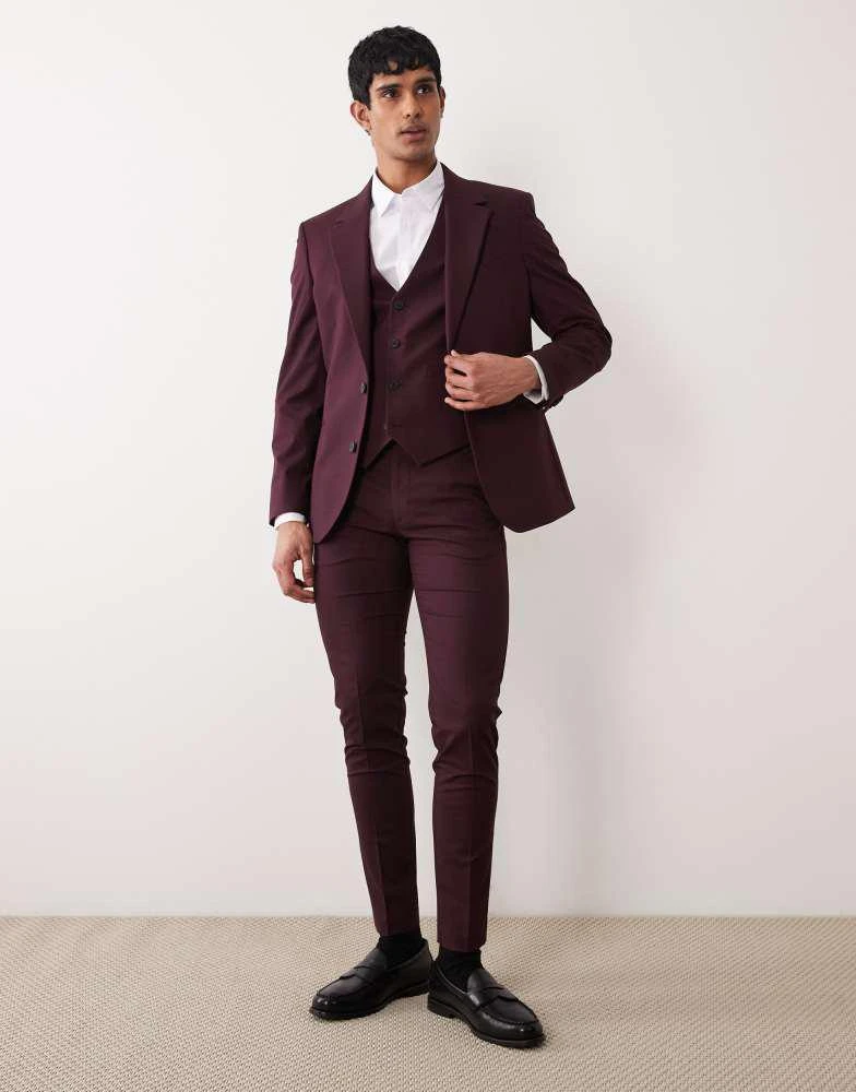 ASOS ASOS DESIGN skinny suit jacket in burgundy 2