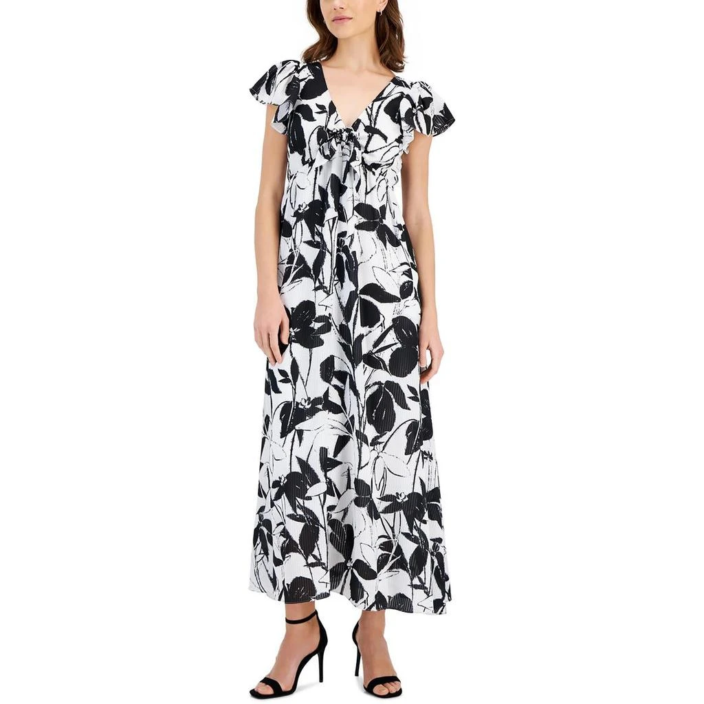 white christmas dresses 21SIX Taylor Crepe Mixed Chiffon Flared Maxi Dress main image 0