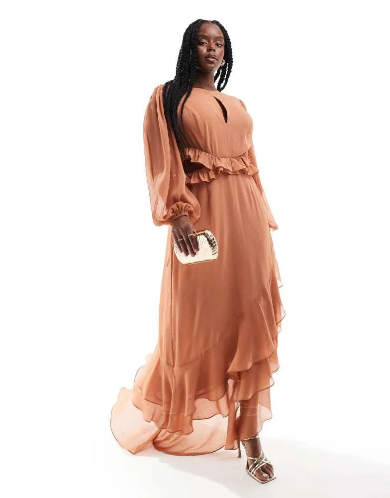 Pretty Lavish Curve Pretty Lavish Curve cut-out ruffle maxi dress in sienna brown 1