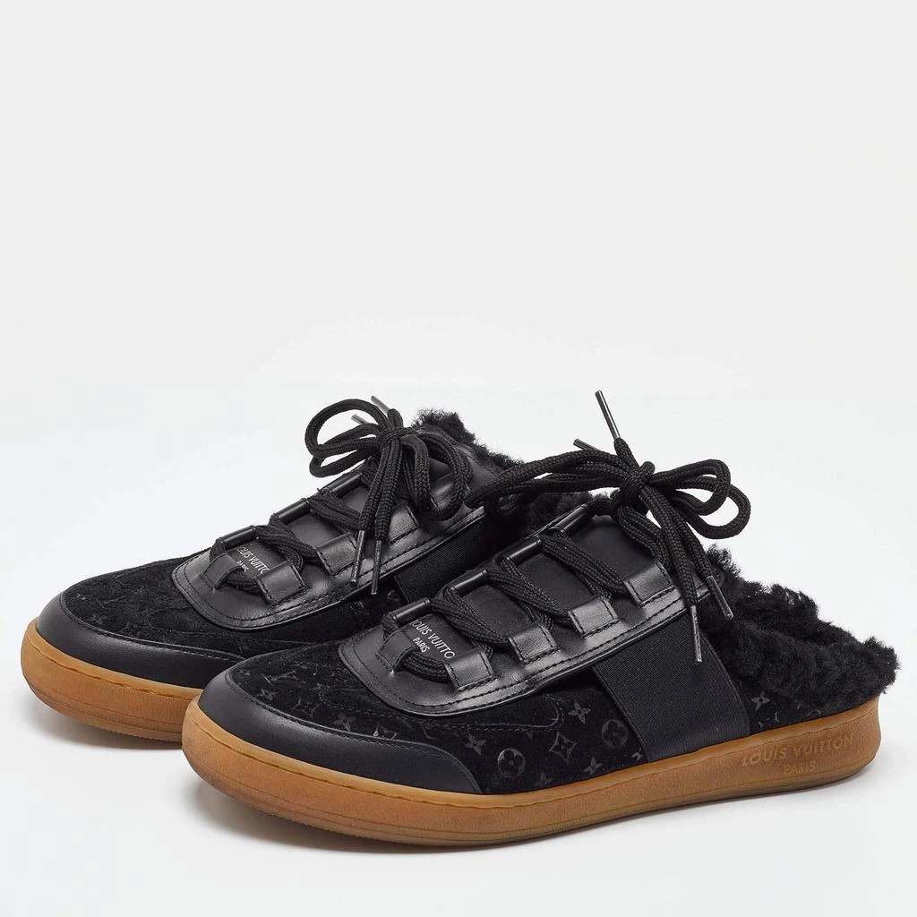 Louis Vuitton Louis Vuitton Black Monogram Suede and Fur Lous Mule Sneakers Size 39 2