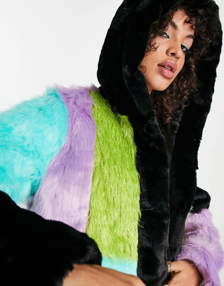 The Ragged Priest The Ragged Priest multi panelled faux fur jacket in multi 2