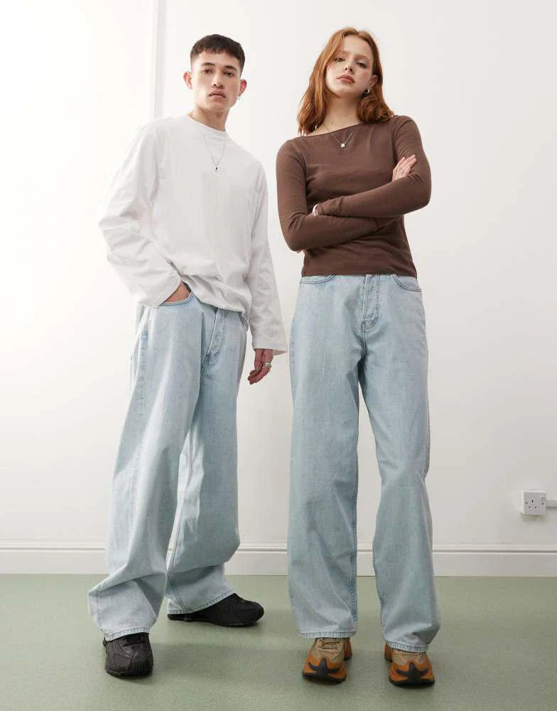 Weekday Weekday Astro unisex low rise baggy jeans in light blue 1