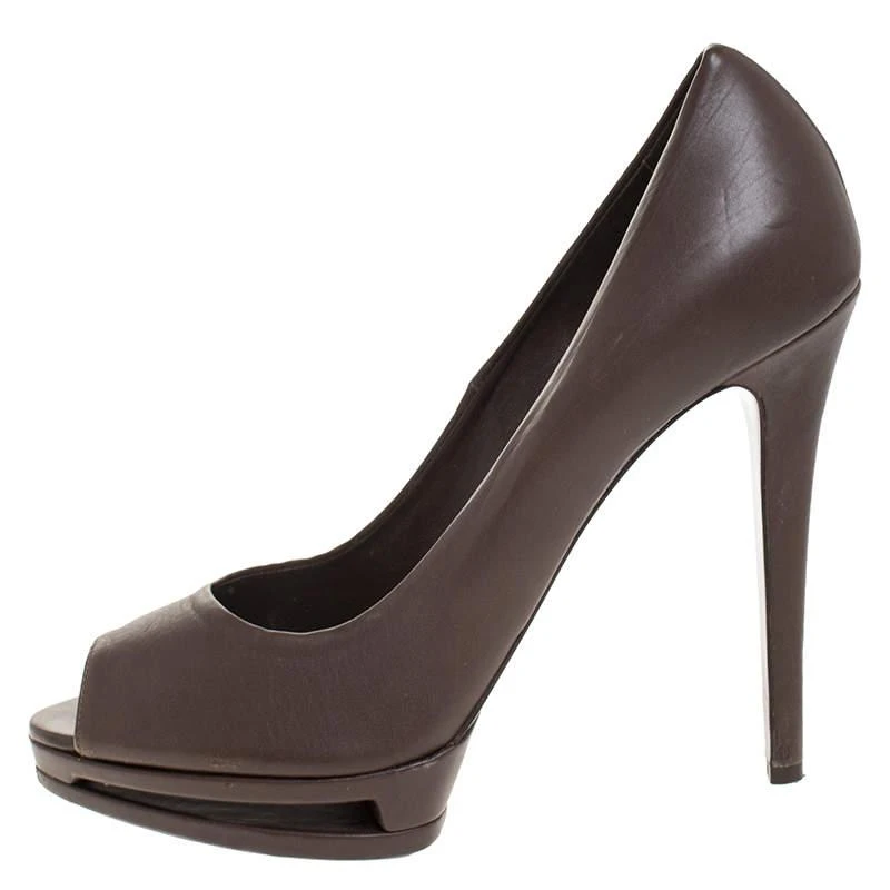 LE SILLA Le Silla Dark Brown Leather Peep Toe Platform Pumps Size 38 2