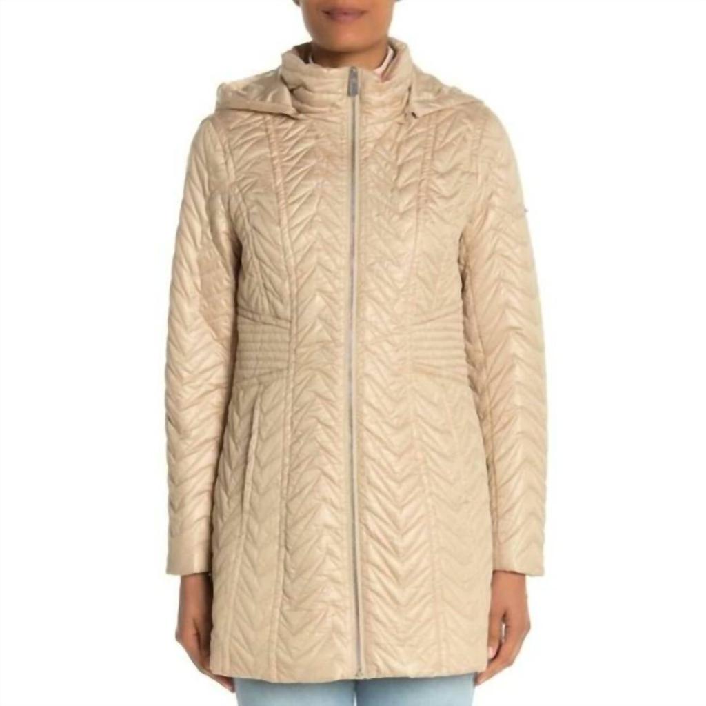 Via Spiga Via Spiga - Zigzag Quilted Mid-Length Detachable Hood Puffer Jacket
