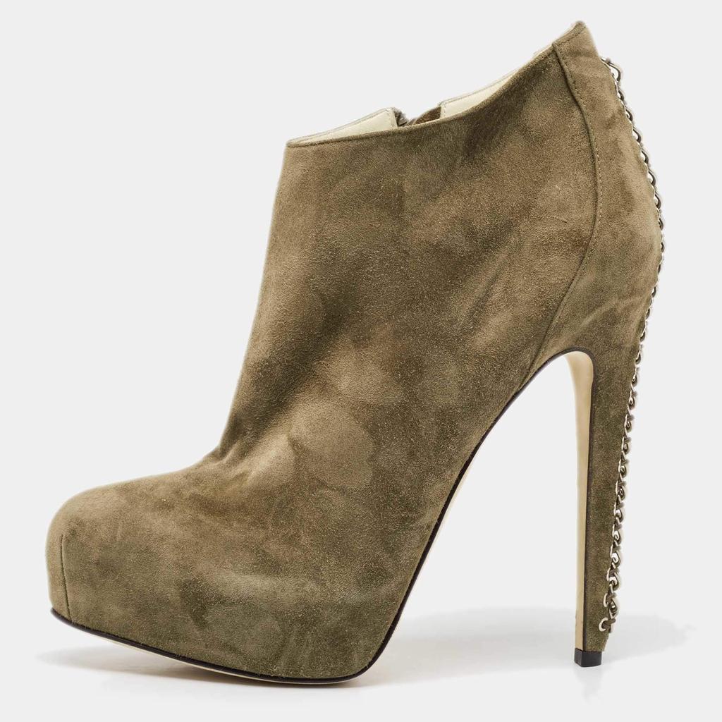 Brian Atwood Brian Atwood Olive Green Suede Chain Embellished Booties Size 38.5