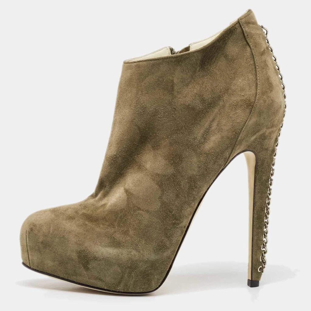 Brian Atwood Brian Atwood Olive Green Suede Chain Embellished Booties Size 38.5 1