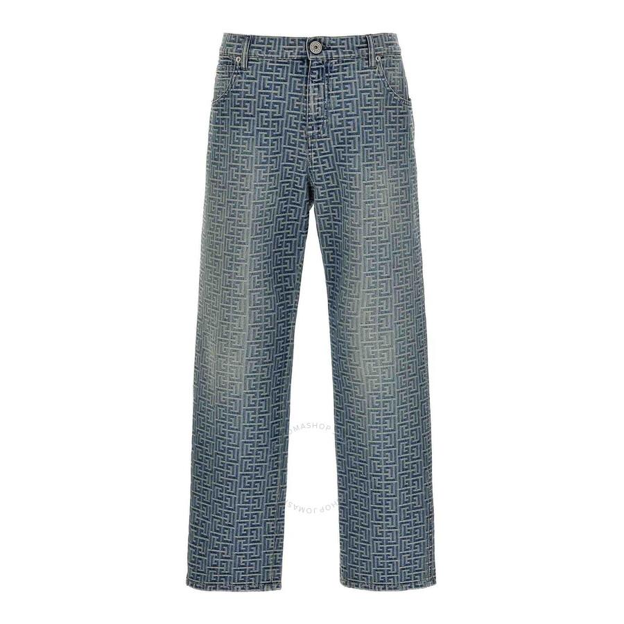 Balmain Monogram Jacquard Straight Denim Jeans - Pants