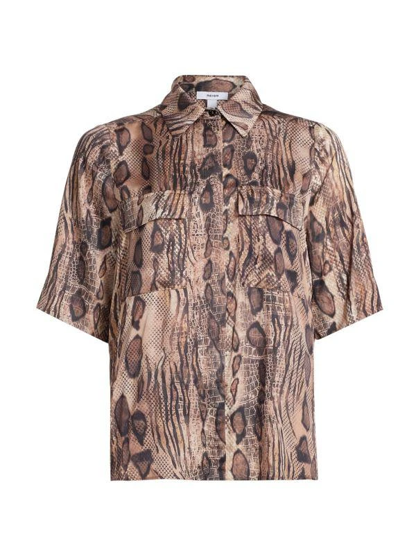 REISS Maya Snake-Print Short-Sleeve Shirt 6