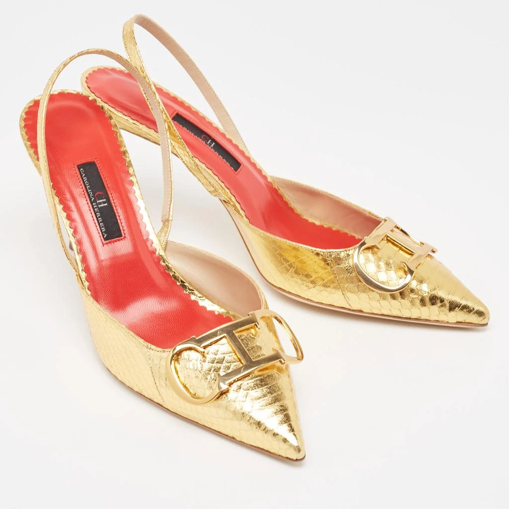 CH Carolina Herrera CH Carolina Herrera Metallic Gold Python Embellished Slingback Pumps Size 39 4