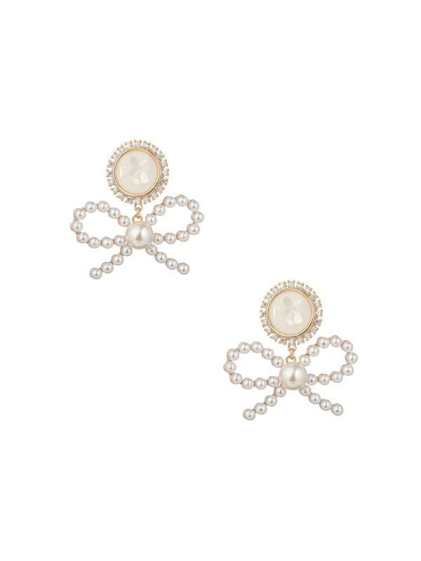 Eye Candy LA Simulated Pearl & Cubic Zirconia Bow Drop Earrings 1