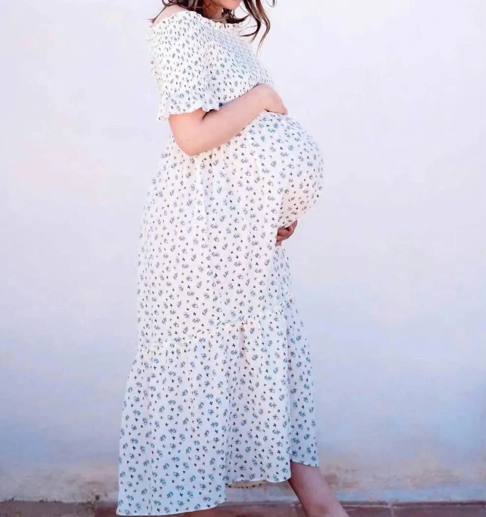 Liv Maternity Floral Smocked Maternity Dress In Ivory 2