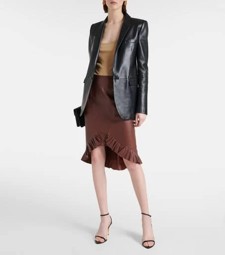 Tom Ford Ruffled leather midi skirt 2