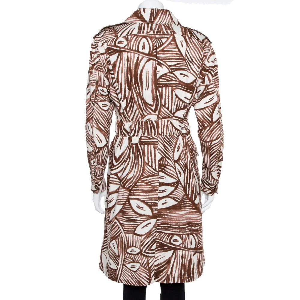 Max Mara Max Mara White & Brown Printed Canvas Belted Coat M 3