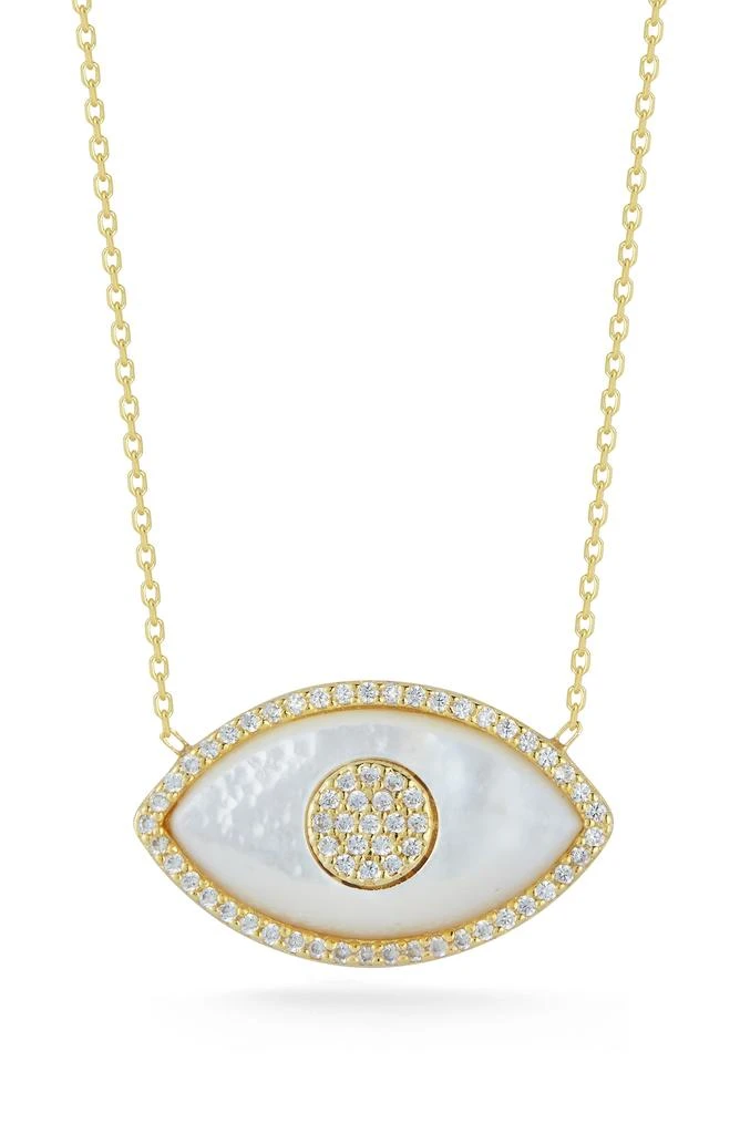 Sphera Milano Sterling Silver, Mother of Pearl 
CZ Evil Eye Pendant Necklace