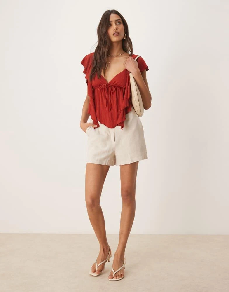 ASOS ASOS DESIGN crinkle flutter sleeve open back top in rust 4