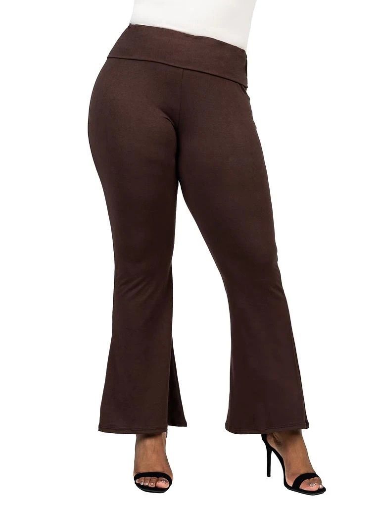 24seven Comfort Apparel Plus Size Black Bell Bottom Foldover Waist Sweatpants