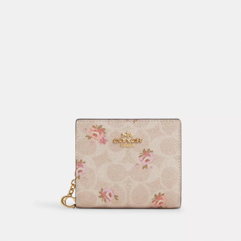 Coach Snap Wallet In Signature Canvas With Floral Print