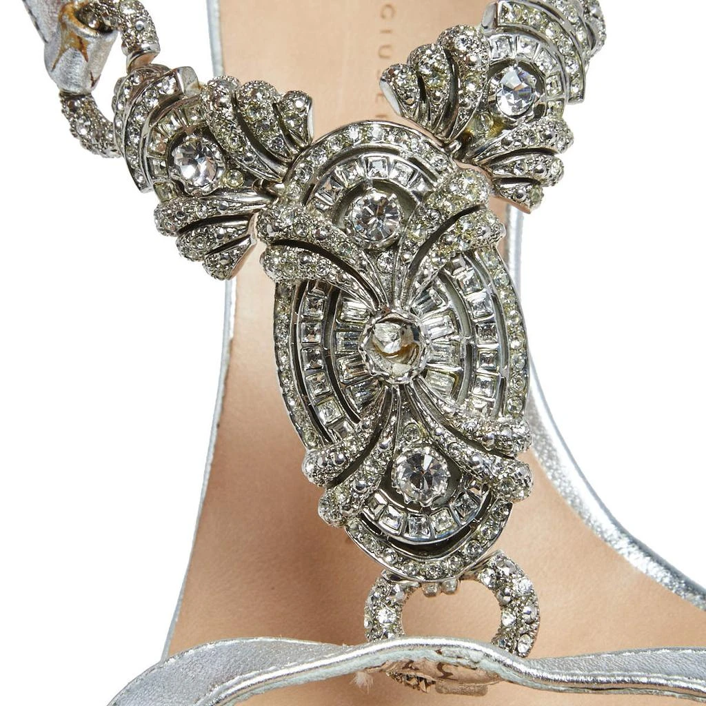 Giuseppe Zanotti Giuseppe Zanotti Metallic Silver Leather Crystal Embellished Open Toe Sandals Size 37.5 10