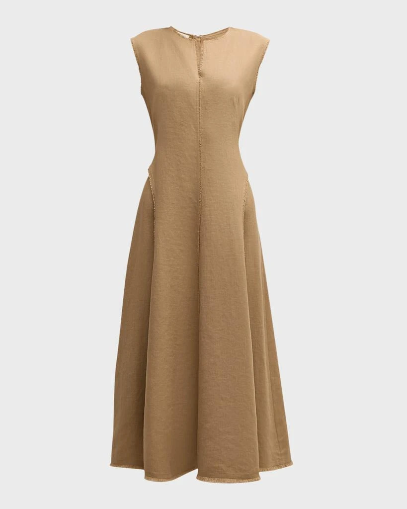 Lafayette 148 New York Sleeveless Fringe-Trim Linen Midi Dress 1