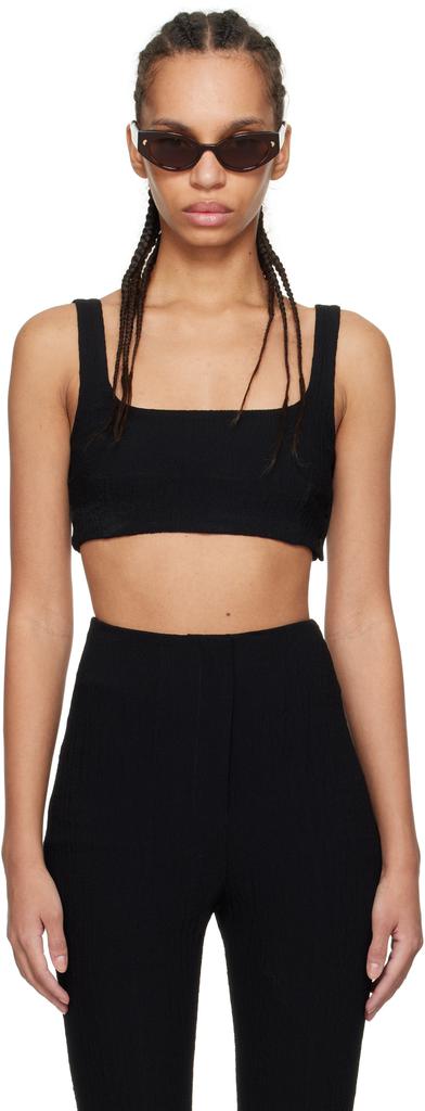 Nanushka Black Anouk Seersucker Bralette Top