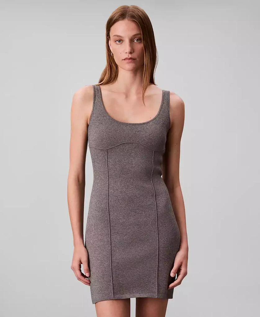 Calvin Klein Women's Half Milano Tech Knit Slim Mini Dress - Grey Heather - Size S