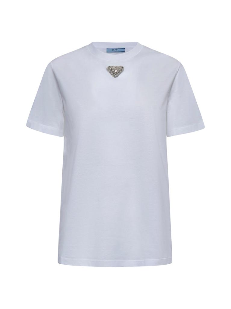 PRADA ABBIGLIAMENTO PRADA ABBIGLIAMENTO | Rhinestones plaque cotton t-shirt | Women | XS