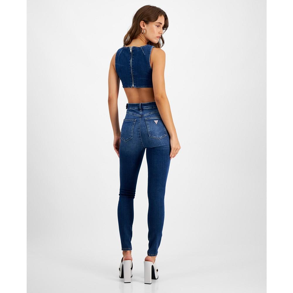 GUESS Women's Lola Open-Back Skinny Denim Jumpsuit