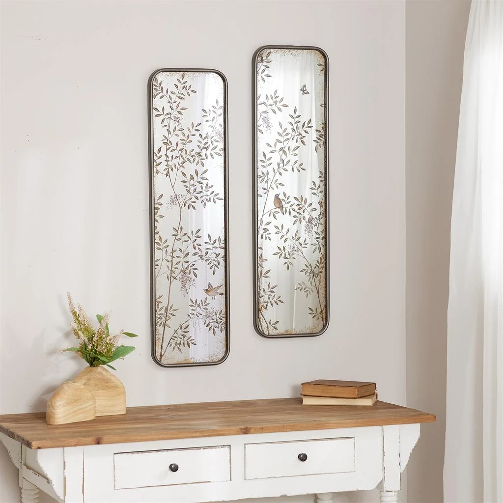 Hivvago Wall Mirror with Bird and Floral Foliage Print (Set of 2) 2